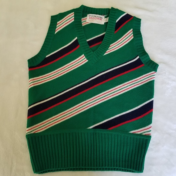 Vintage Sweaters - VINTAGE STRIPED V-NECK SWEATER VEST JUNIOR HOUSE S